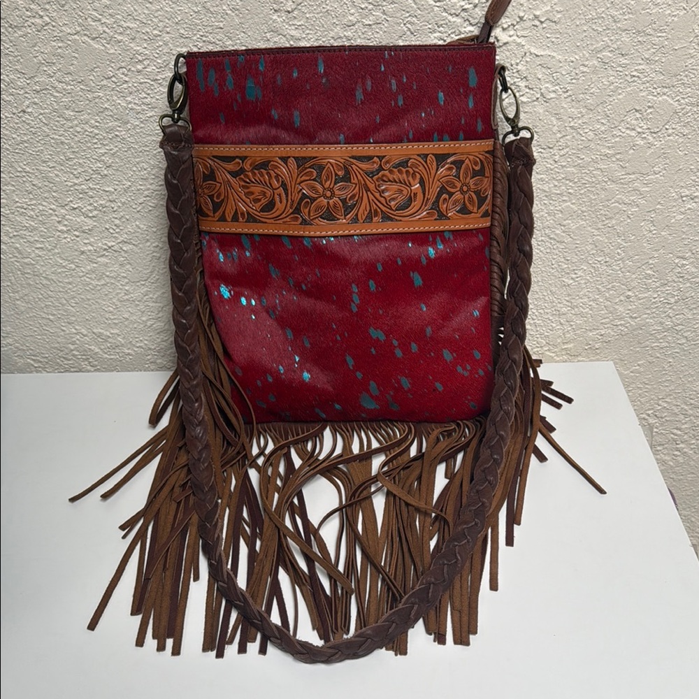 American Darling - Maroon and Turquoise Fringe Crossbody Bag